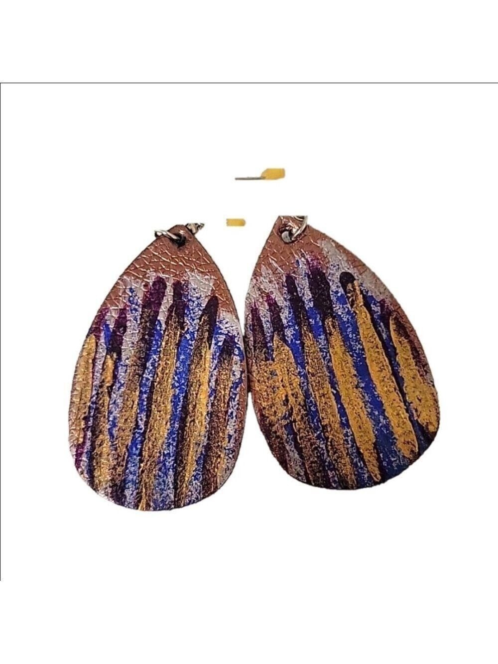 Hand painted leather lightweight teardrop earrings